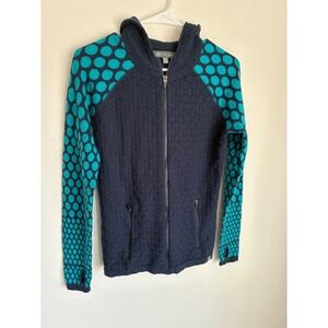 Title Nine Mover Maker Merino Wool Zip Up Sweater Jacket Womens Size S Teal Navy